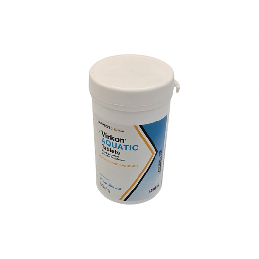 Container of Virton Aquatic Tablets on a white background