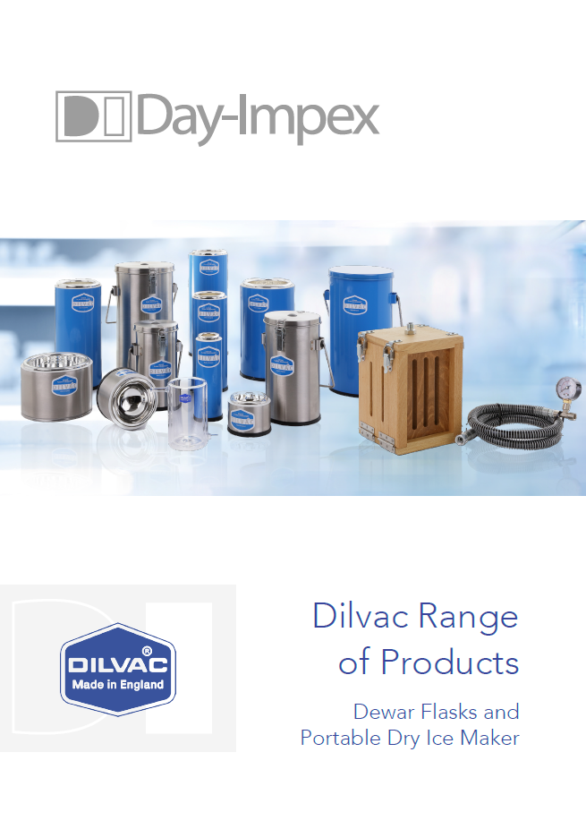 Day-Impex Dilvac range of products including Dewar flasks and portable dry ice maker brochure cover