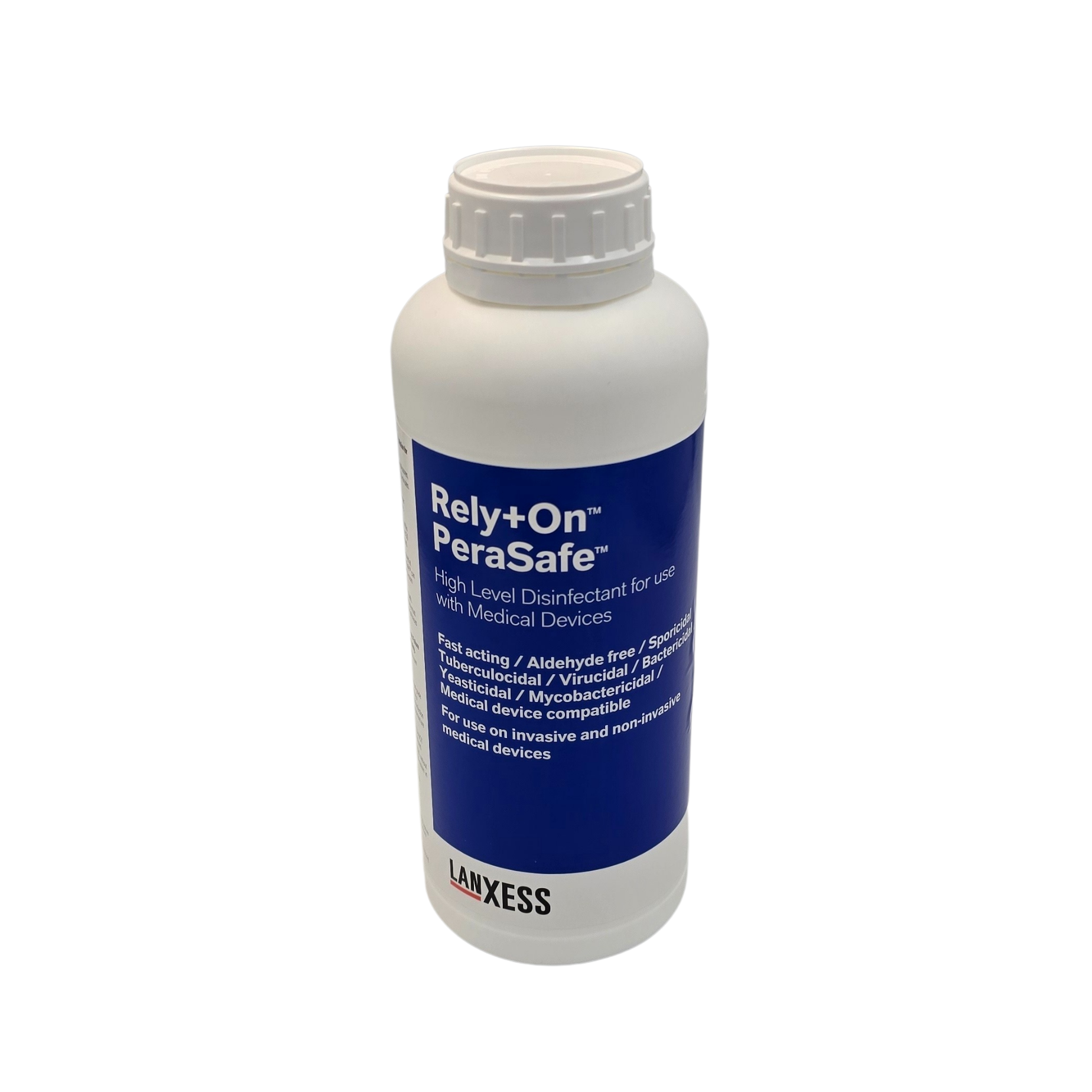 Bottle of Rely+On PeraSafe disinfectant on a white background