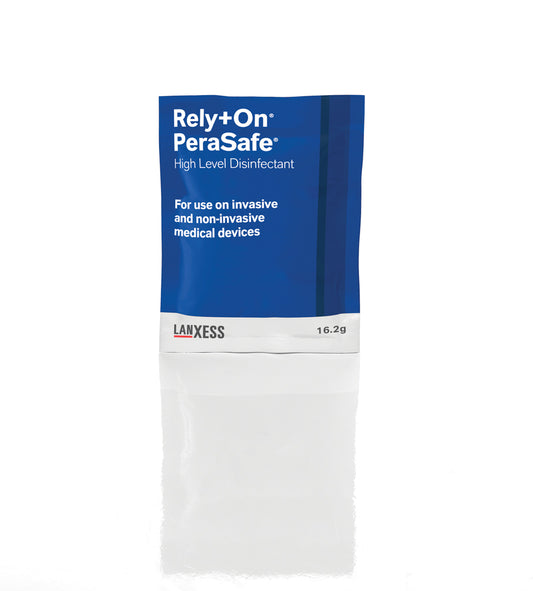 Rely+On PeraSafe high-level disinfectant packaging on a white background
