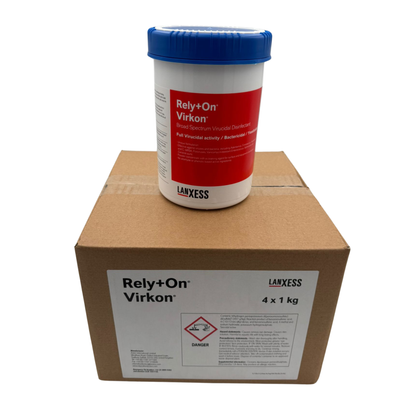 Container of Rely+On Virkon Powder on a Bulk Box