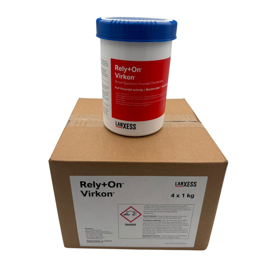Container of Rely+On Virkon Powder on a Bulk Box