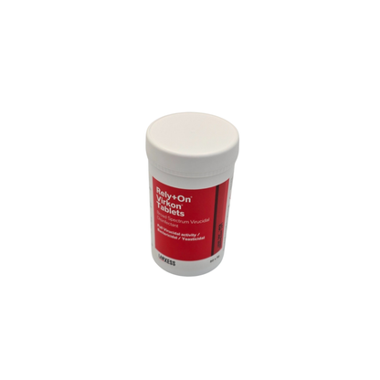 Container of Rely+On Virkon Tablets on a white background