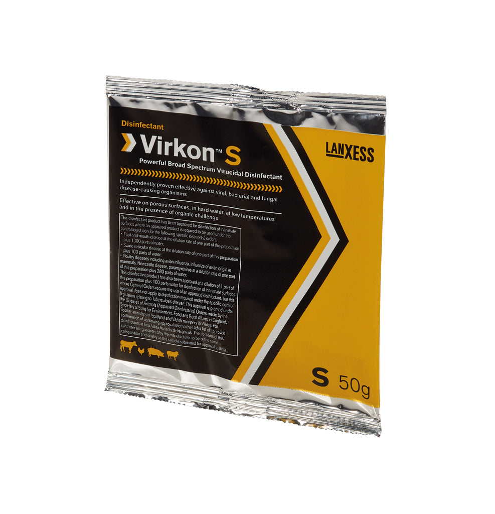 Packaged disinfectant with Virkon S branding on a white background