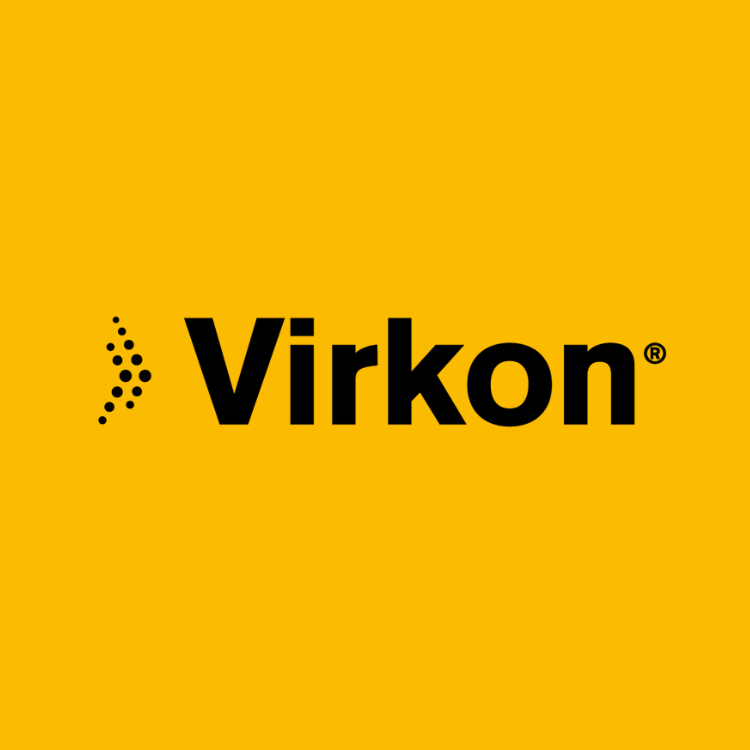 Virkon logo on a yellow background